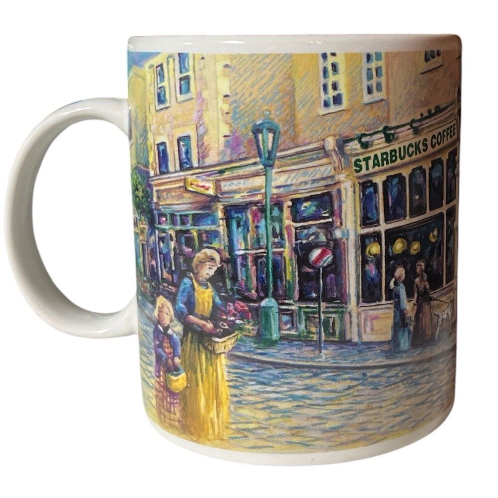 Vintage Starbucks Coffee Mug Barista Series 2001 City Street Scene Storefront